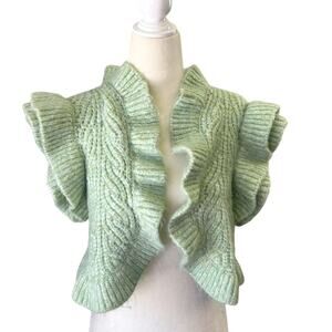 Zara women’s ruffled sleeveless open front cropped cardigan sweater size small